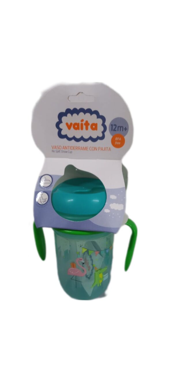 VASO C/PAJITA SILICONA ANTIDERRAME Y ASAS VERDE